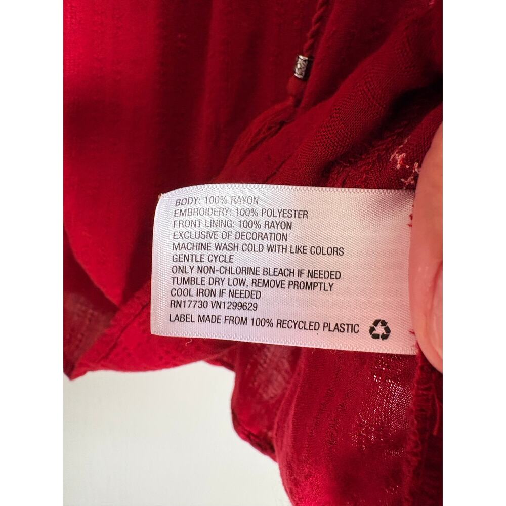 knox Rose Red embroidered Rayon Top Long Flare Sleeves Tassels XXL Boho Peasant - Picture 7 of 7